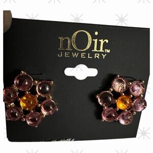 Noir Jewelry pink & orange crystal flower earrings gold tone NWT